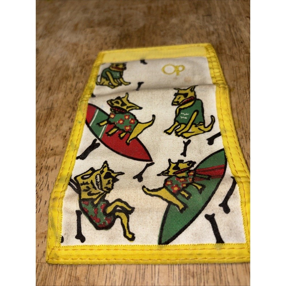 Vintage Ocean Pacific OP Wallet 80s Dogs Surf Skate White/Yellow